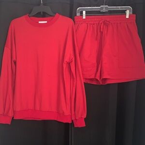 Red Sweatshirt and Shorts Set